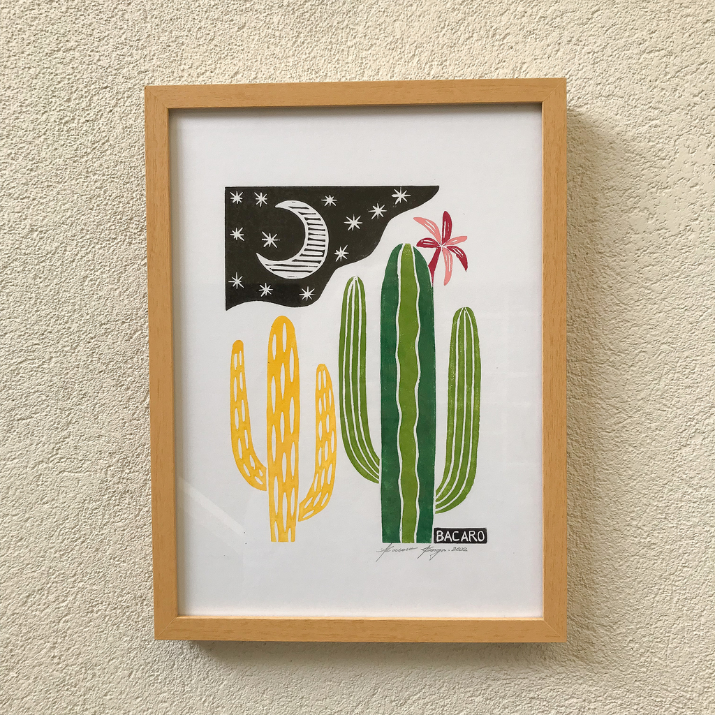 Quadro Xilogravura Cactos L1 - Comprar em Empório Arte