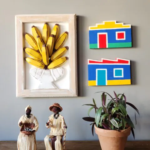 Quadro de madeira Banana Amarelo G