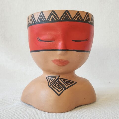 Cachepô Busto Indígena Cerâmica