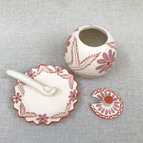Açucareiro de Cerâmica Jequitinhonha – Branco com desenho