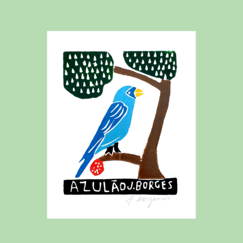 Xilogravura assinada por J. Borges: Azulão (P)