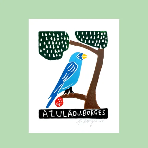 Xilogravura assinada por J. Borges: Azulão (P)