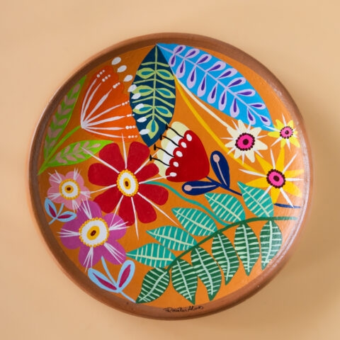 Prato de Barro com Pintura Botânica 28cm – Bromélia
