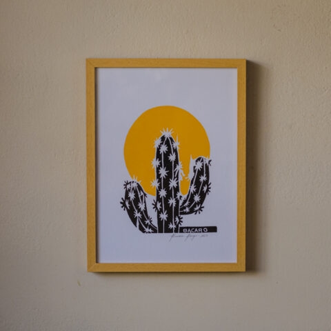 Quadro Xilogravura Bacaro Borges: Mandacaru (P)