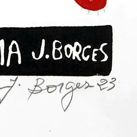 Xilogravura assinada por J. Borges: Fruta de Palma (P)