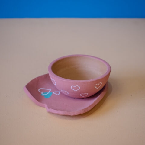 Conjunto Tigela Coração Cerâmica – Rosa