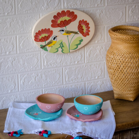 Conjunto Tigela Coração Cerâmica – Rosa