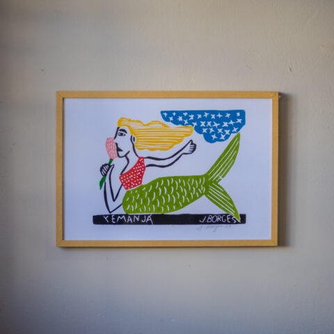 Quadro Xilogravura J. Borges: Yemanjá Cores(M)