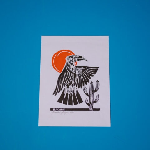 Xilogravura Bacaro Borges: Carcará Vermelho (P)