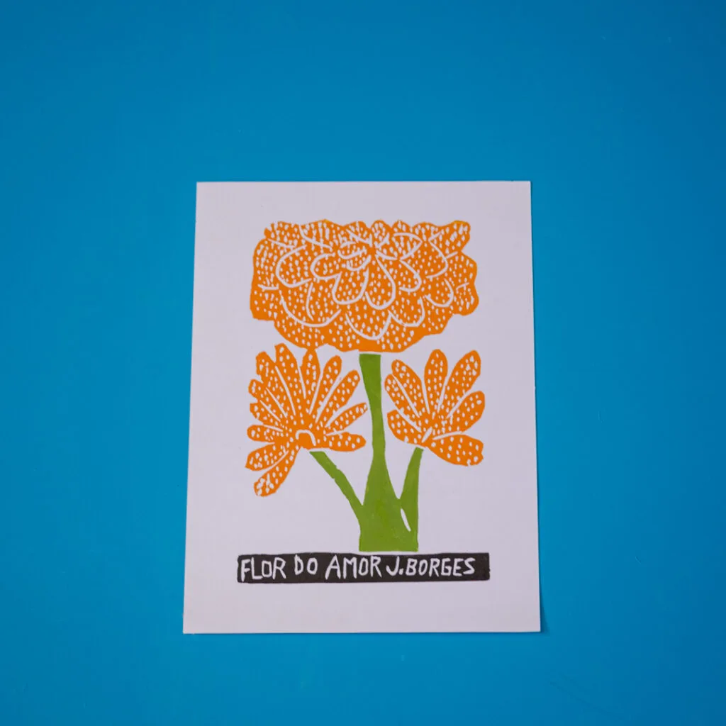 Xilogravura J. Borges: Flor do Amor Laranja (P) - Imaterial