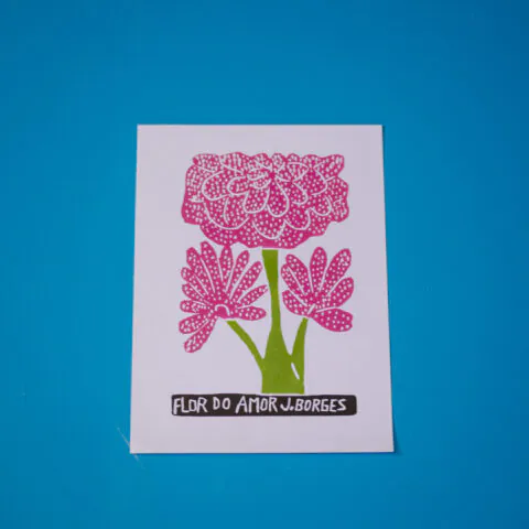 Xilogravura J. Borges: Flor do Amor Rosa (P)