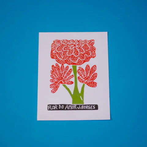 Xilogravura J. Borges: Flor do Amor Vermelha (P)