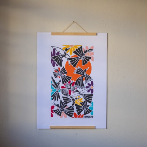 Xilogravura Bacaro Borges: Flores e Pássaros (G)