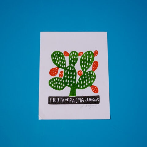 Xilogravura assinada por J. Borges: Fruta de Palma (P)