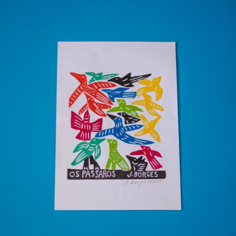 Xilogravura assinada por J. Borges: Os Pássaros (M)
