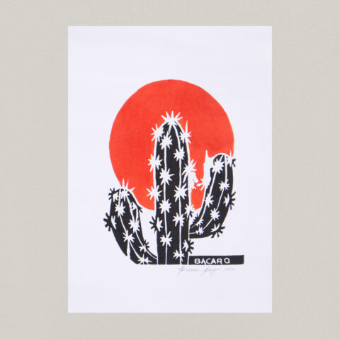 Xilogravura Bacaro Borges: Mandacaru Vermelho (P)