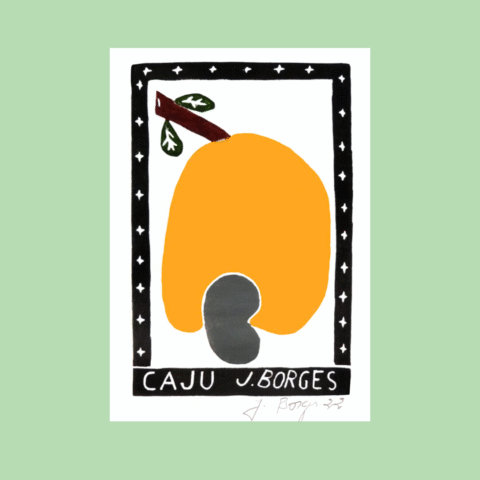 Xilogravura assinada por J. Borges: Caju Amarelo (P)