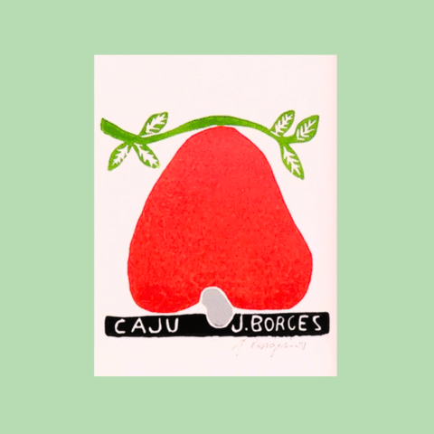 Xilogravura assinada por J. Borges: Caju Vermelho (P)