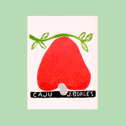 Xilogravura assinada por J. Borges: Caju Vermelho (P)