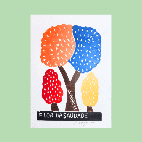 Xilogravura assinada por J. Borges: Flor da Saudade (P)