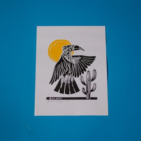 Xilogravura Bacaro Borges: Carcará Amarelo (P)