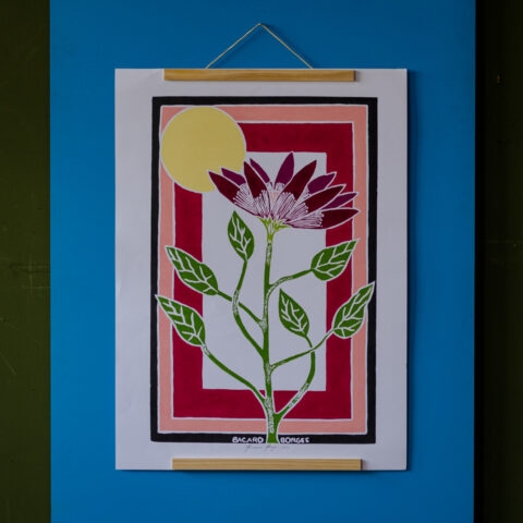 Xilogravura Bacaro Borges: Flor Rosa (G)