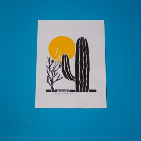 Xilogravura Bacaro Borges: Mandacaru Amarelo 1 (P)