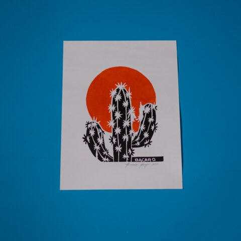 Xilogravura Bacaro Borges: Mandacaru Vermelho (P)