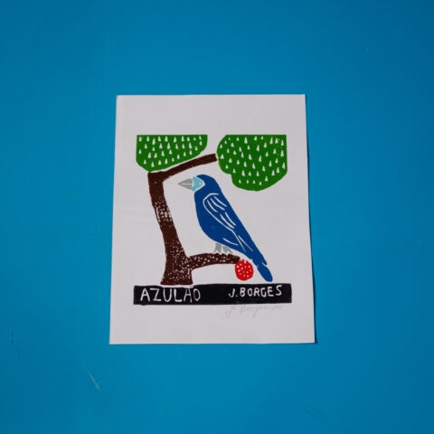 Xilogravura assinada por J. Borges: Azulão (P)
