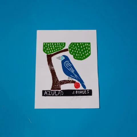 Xilogravura assinada por J. Borges: Azulão (P)