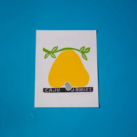 Xilogravura assinada por J. Borges: Caju Amarelo (P)