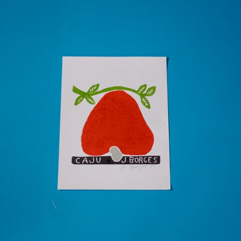 Xilogravura assinada por J. Borges: Caju Vermelho (P)