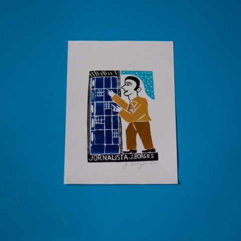 Xilogravura assinada por J. Borges: Jornalista (P)