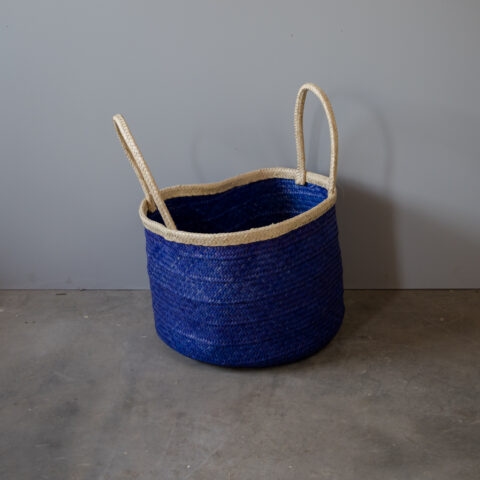 Cesto Redondo de Palha – Azul alça Natural
