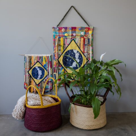 Cesto Redondo de Palha – Natural alça Marrom