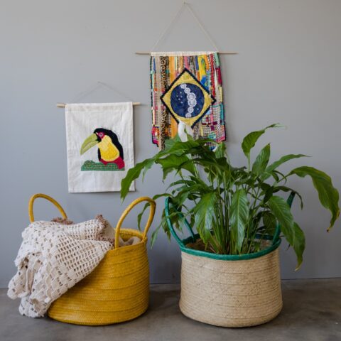 Cesto Redondo de Palha – Natural alça Verde