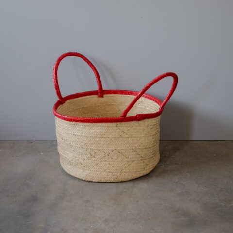 Cesto Redondo de Palha – Natural alça Vermelha