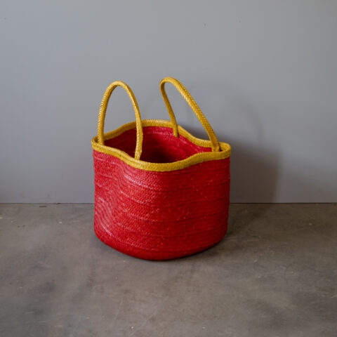 Cesto Redondo de Palha – Vermelho alça Amarela