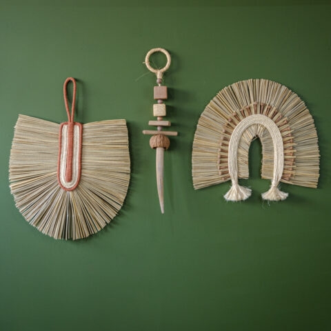 Leque Decorativo Palha e Corda – Terracota