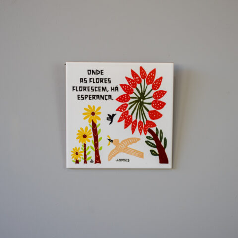 Azulejo de Parede Xilogravura J. Borges – Flores e Esperança