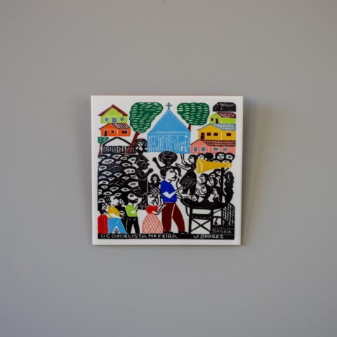 Azulejo de Parede Xilogravura J. Borges – O Cordelista na Feira