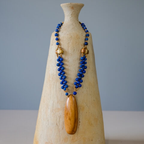 Colar Açaí e Pingente de Madeira – Azul