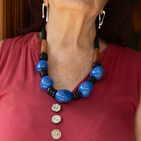 Colar de Jarina com Coco – Azul Turquesa
