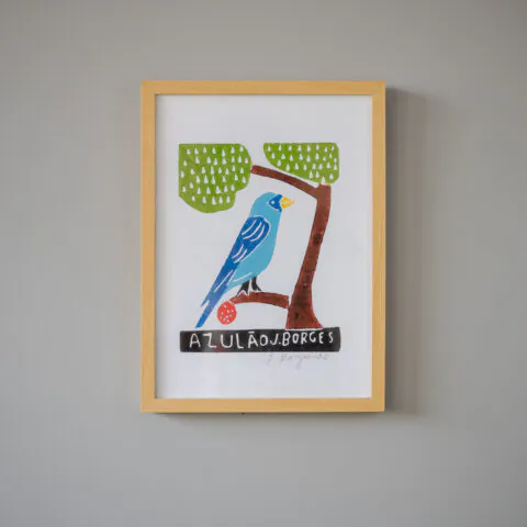 Quadro Xilogravura J. Borges: Azulão (P)