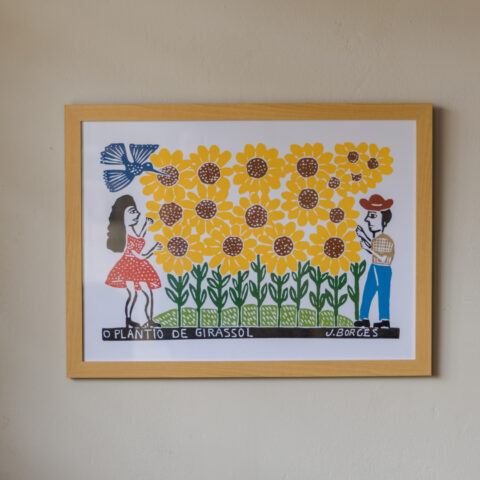 Quadro Xilogravura J. Borges: O Plantio de Girassol (G)