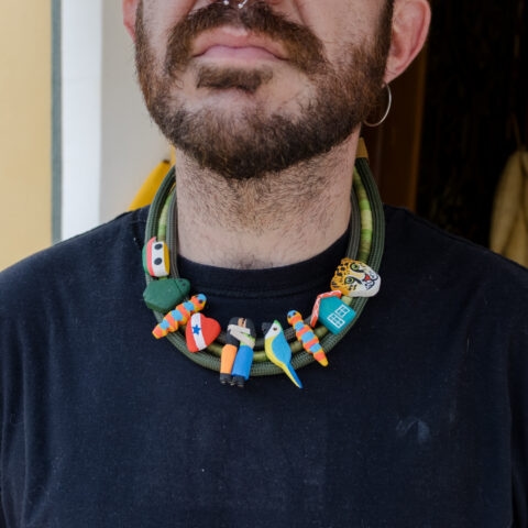 Colar Corda Verde Adornos Miriti