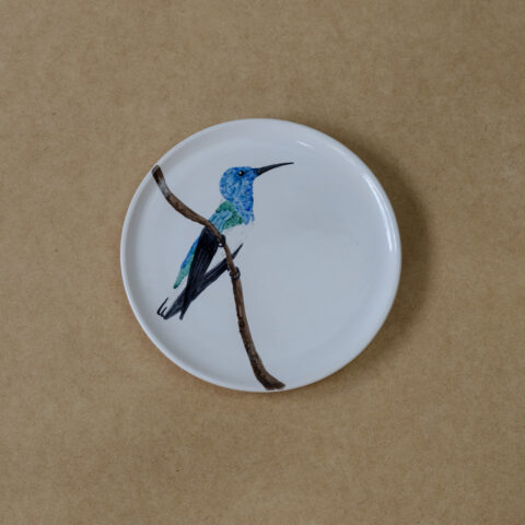 Prato de Cerâmica Beija-flor Azul de Rabo Branco (G)