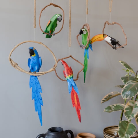 Arara Vermelha no Poleiro em Madeira Caiçara (G)