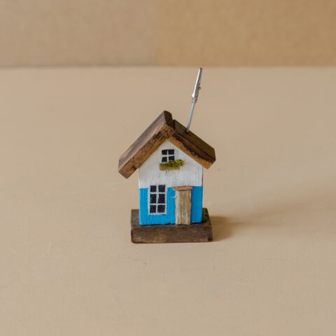 Porta-Recados Casinha em Madeira Azul Turquesa e Branco