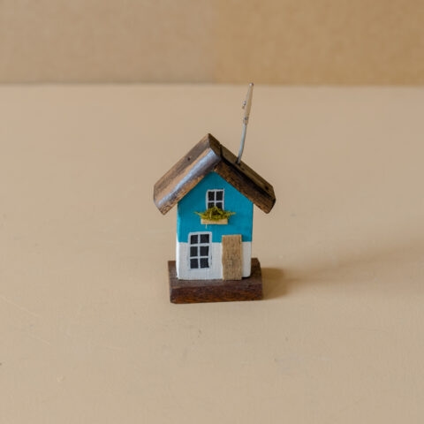 Porta-Recados Casinha em Madeira Azul e Branco